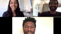 Clockwise from top left: Columbia undergraduate student Radhika Patel, dental student Vinay Maddula, and medical student Adedeji Adeniyi
