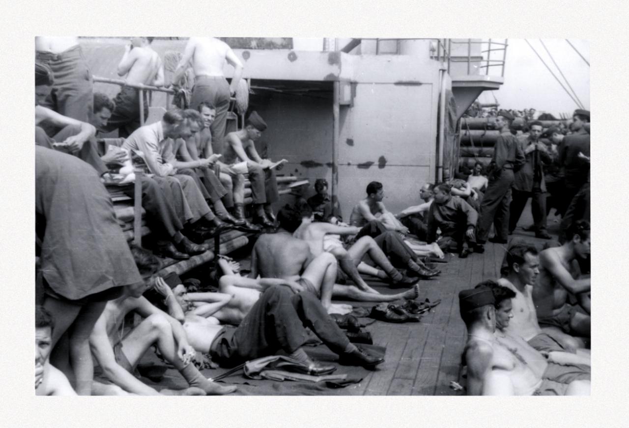 GIs in the 1940s on a ship on the way to Europe and World War 2