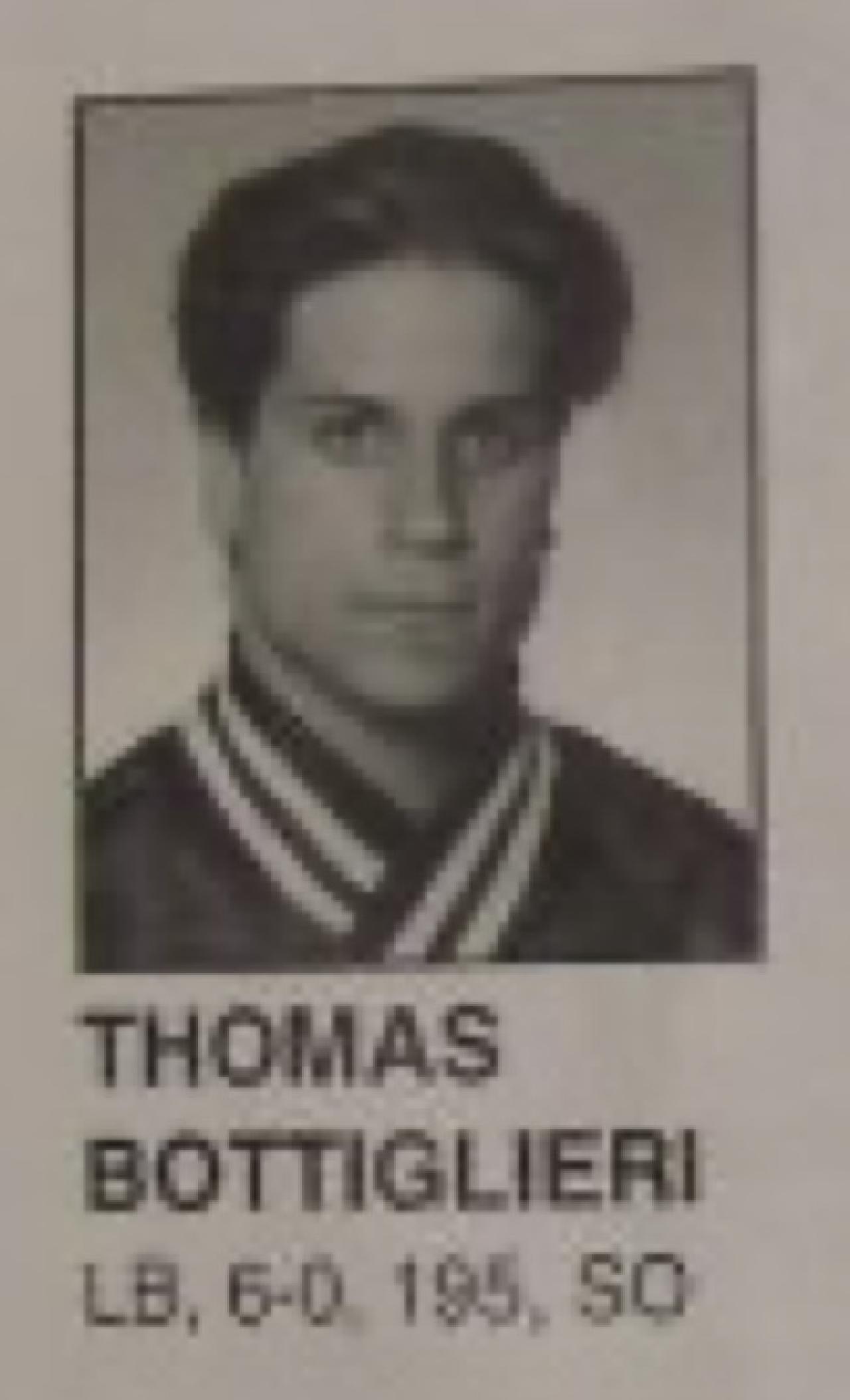 College football team player headshot and details, courtesy of Thomas Bottiglieri. College football team headshot