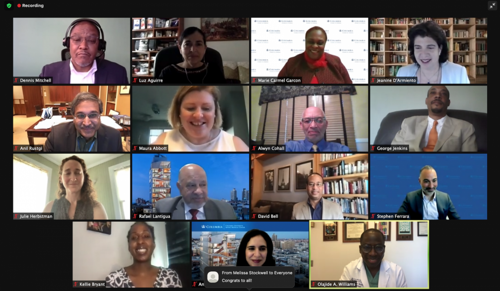 new members of CUIMC's Academy of Community and Public Service in virtual induction ceremony