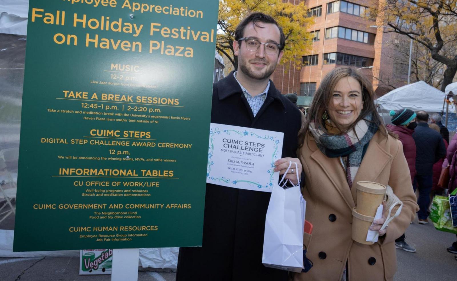 MVP of CUIMC Digital Steps Challenge poses with his winner's certificate