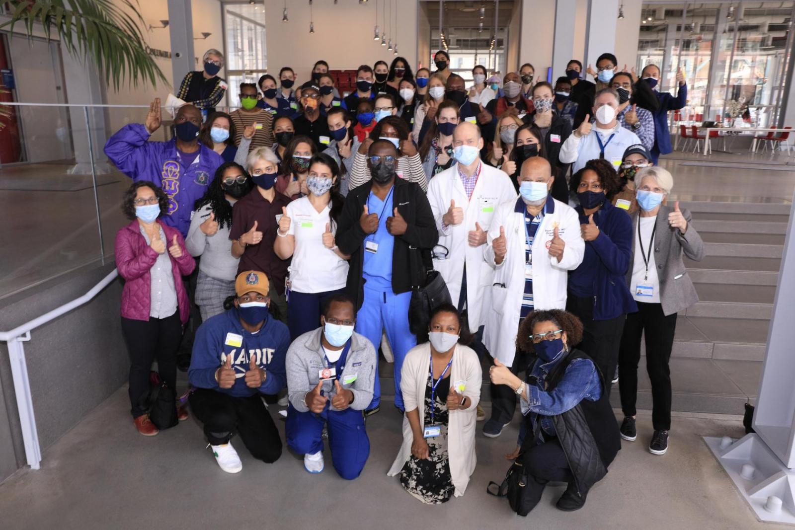 group photo of volunteers at Columbia Wellness Center COVID vaccination pop-up clinic