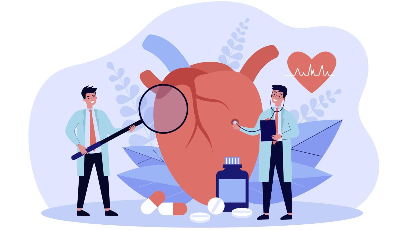 An illustration of doctors examining a heart