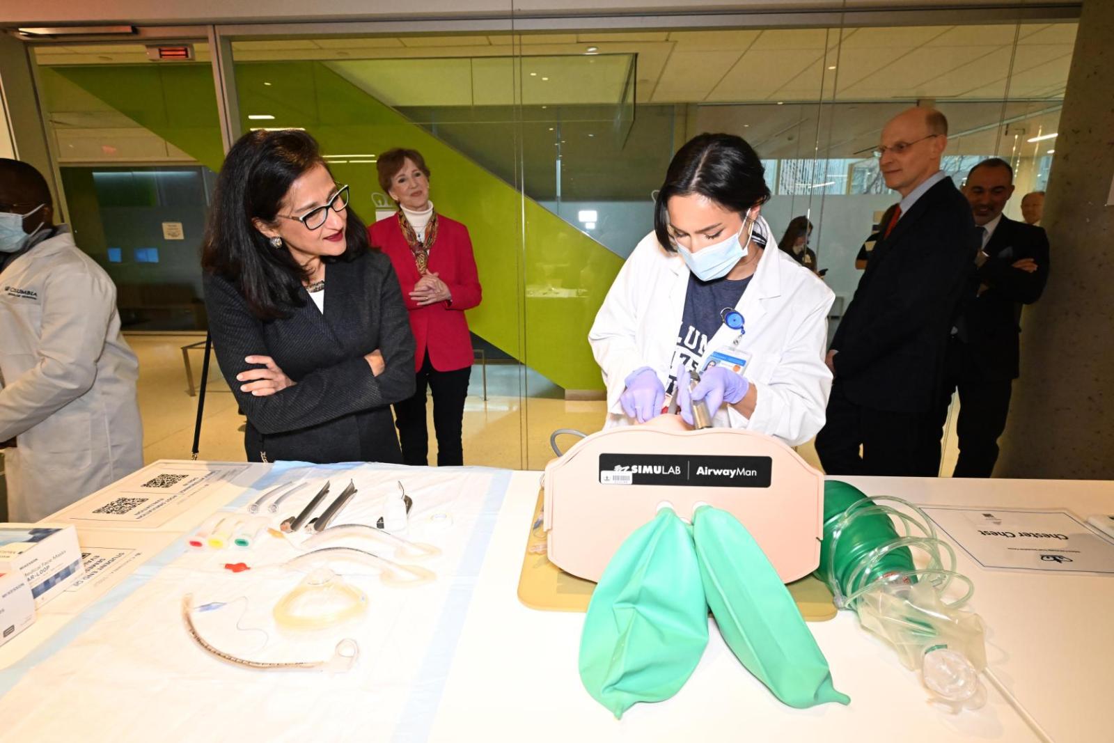 Minouche Shafik visited the Helene Fuld Health Trust Simulation Center in the Columbia School of Nursing.