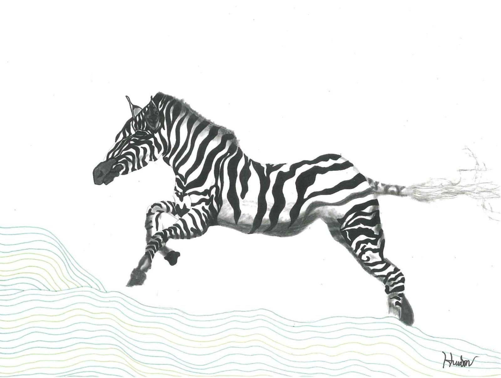 Artwork showing a zebra running