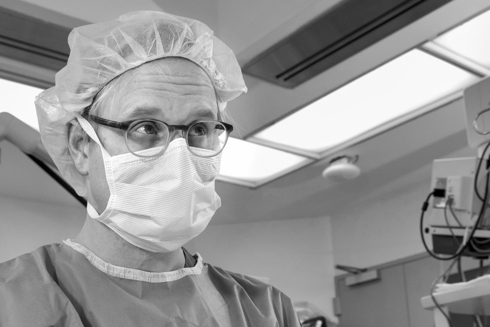 Neurosurgeon Raymond Sekula in scrubs in the OR