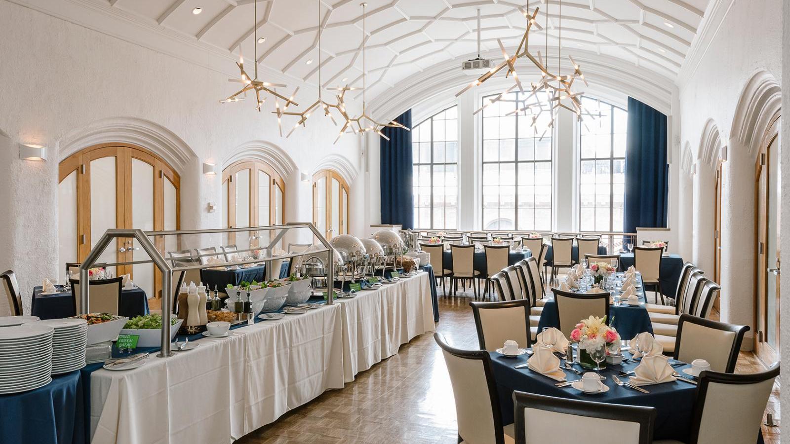 A buffet spread in the Faculty Club dining room.