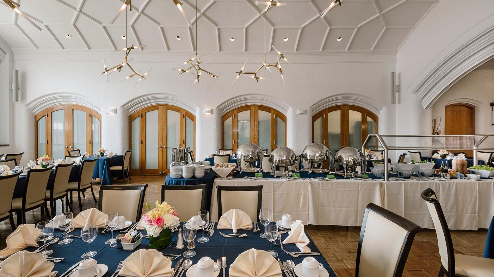 The Faculty Club dining room set for a lunch event.
