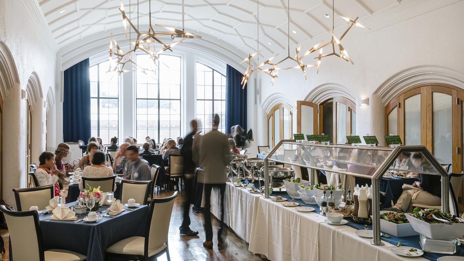 Guests dining at a Faculty Club lunch buffet.
