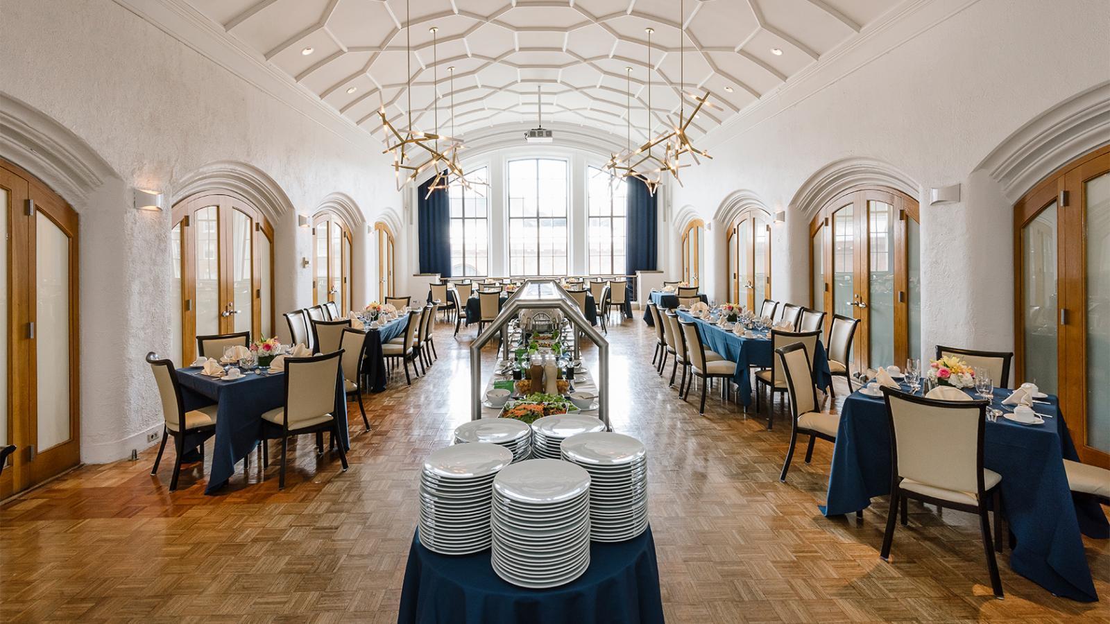 The Faculty Club dining room set up for a buffet lunch.