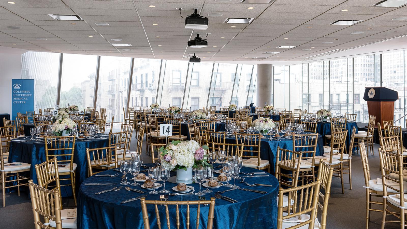The VEC 4th floor set for a formal dinner event.