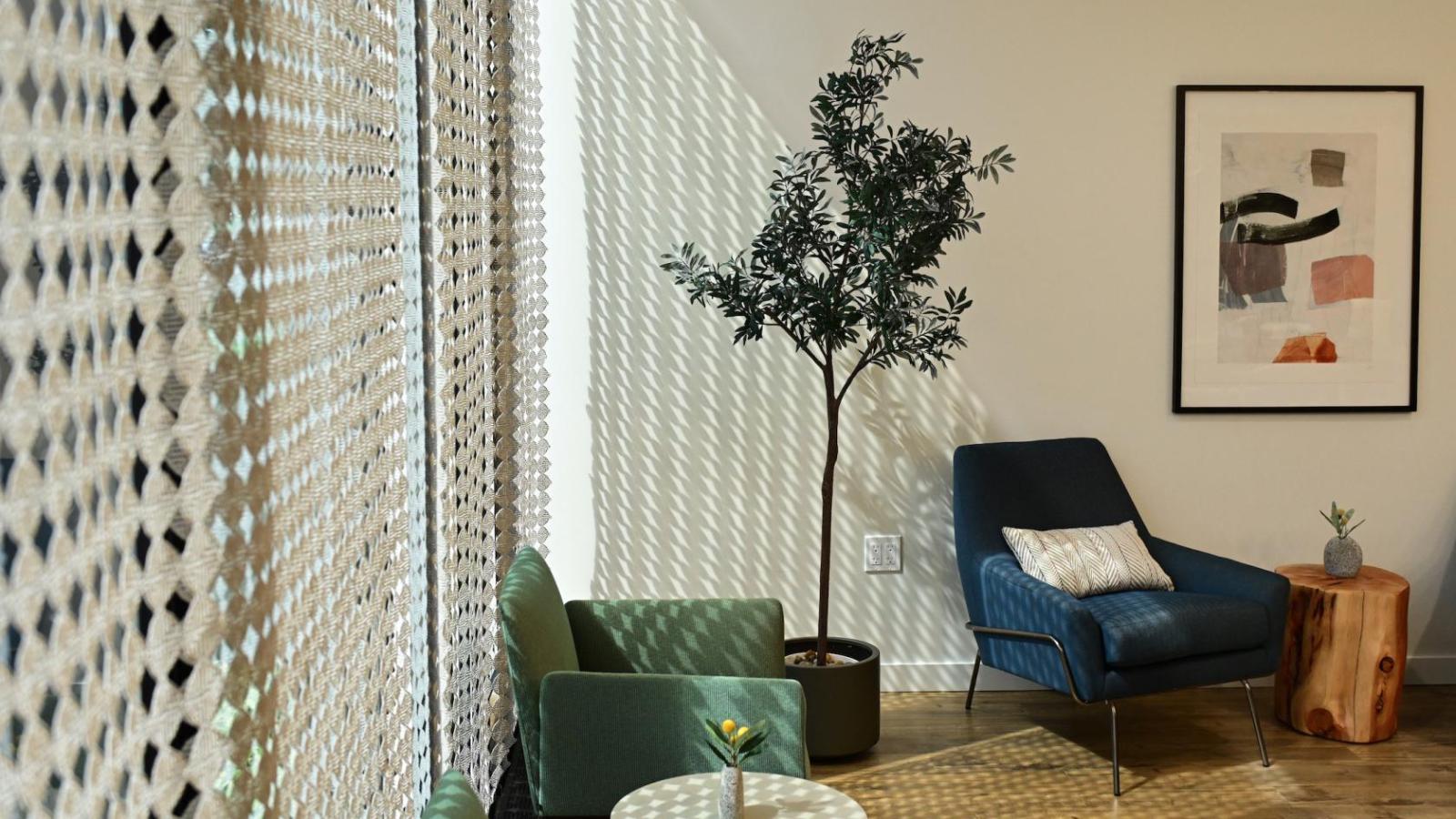 plush chairs in waiting room of doctor's office