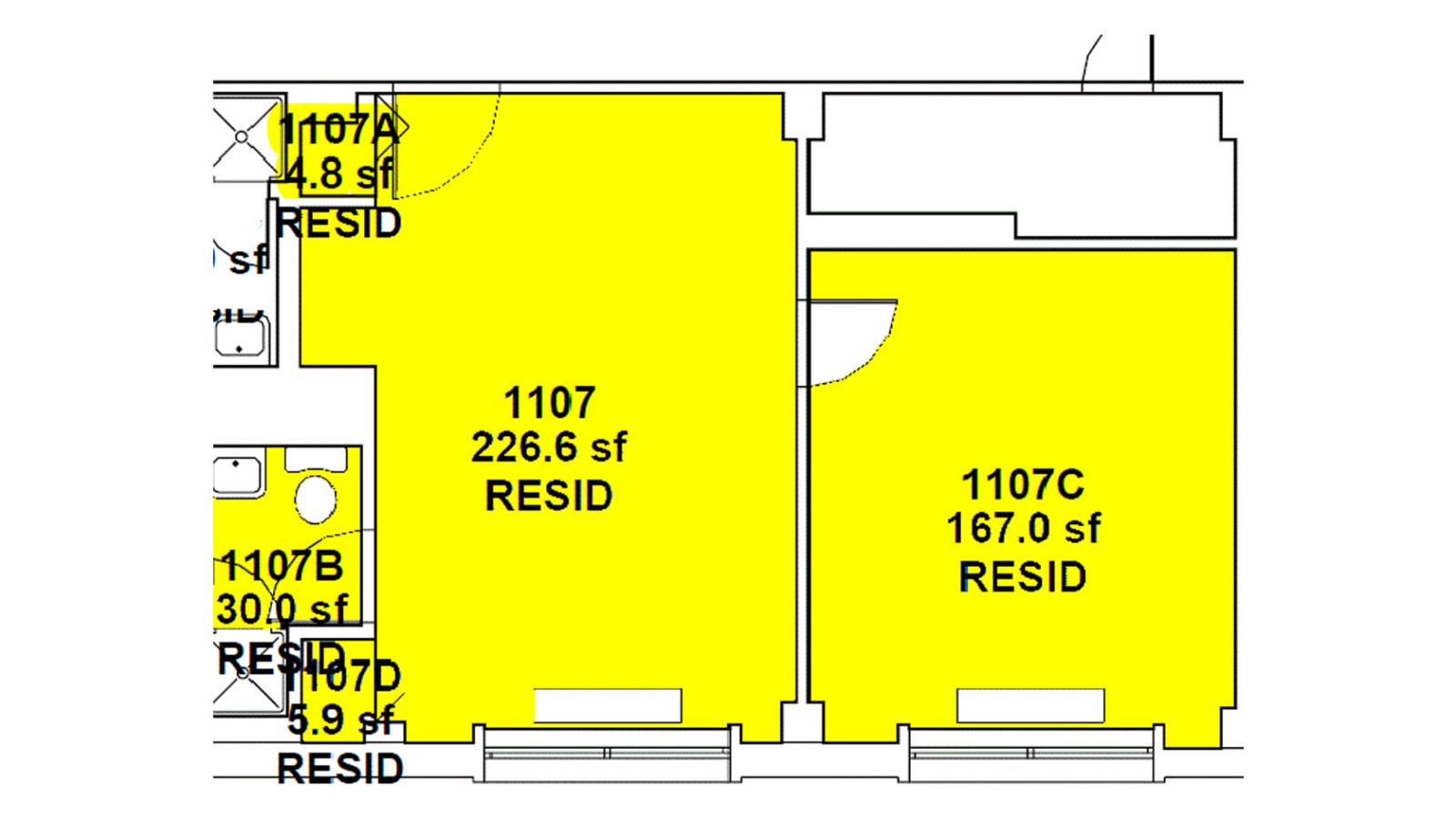 Sample one-bedroom floor plan at 150 Haven Ave.
