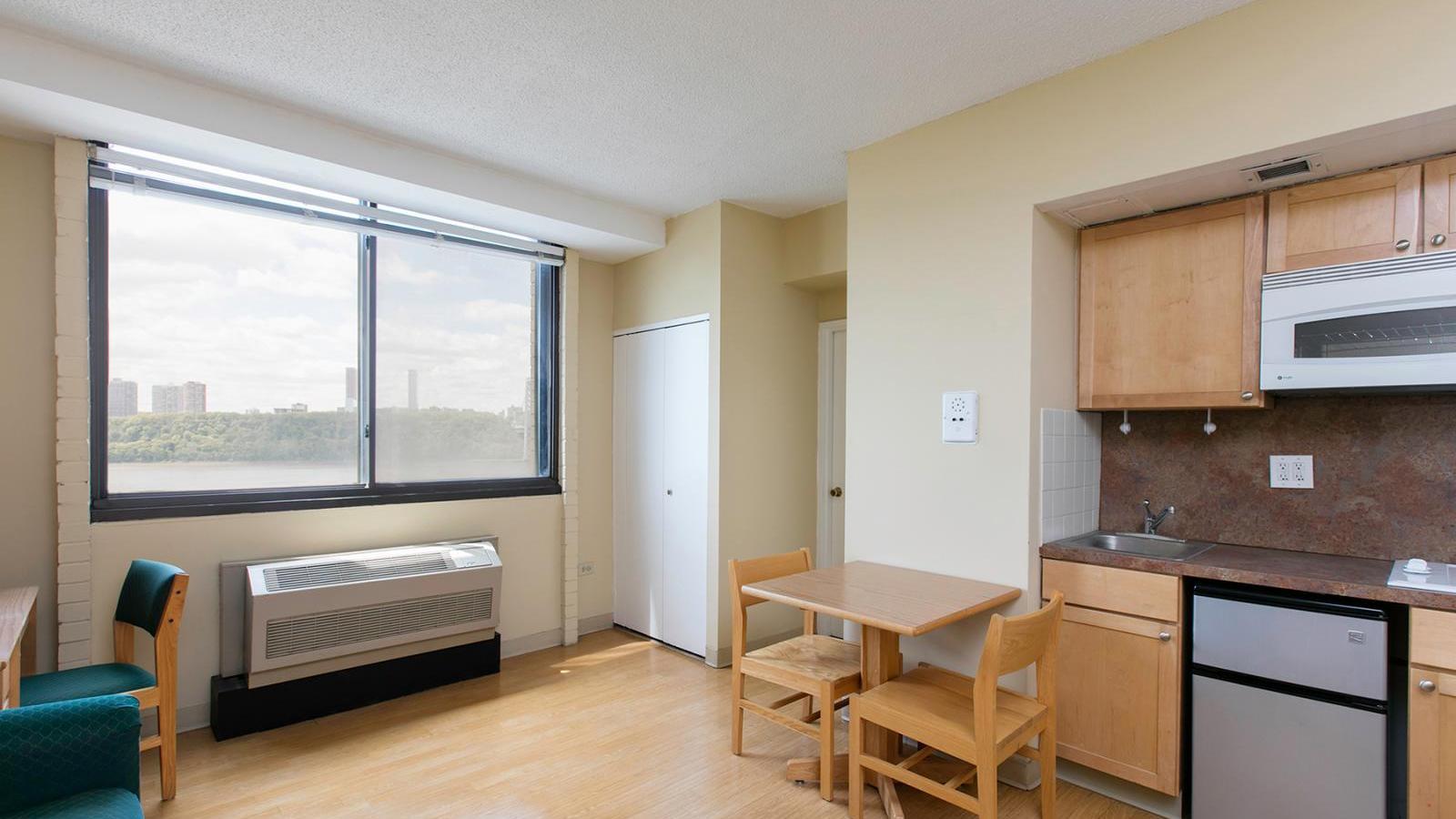 Sample studio right wall with a view of the river.