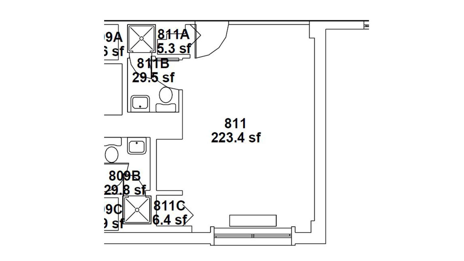 Sample studio floor plan at 150 Haven Ave.