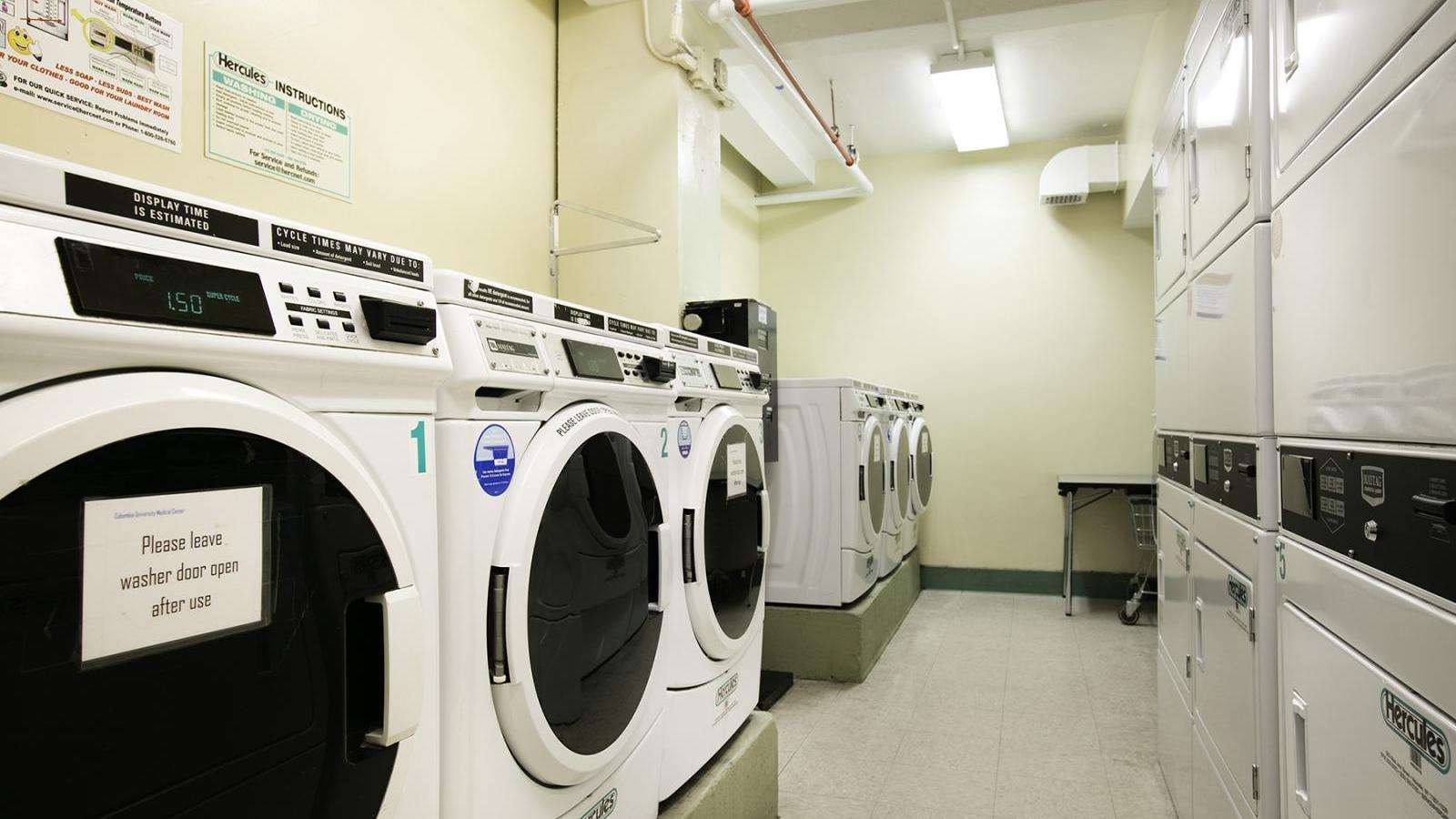 View of the laundry room in 50 Haven Avenue (Bard Hall).