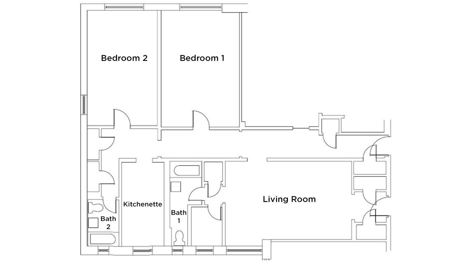 Floor plan of a sample two-bedroom apartment in the Georgian Residence.