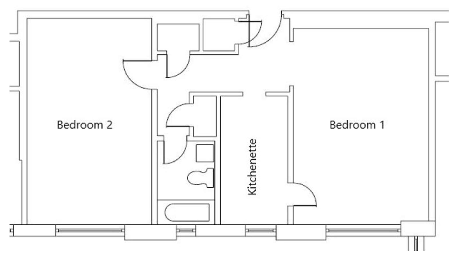 Floor plan of a sample two-bedroom side-by-side apartment in the Georgian Residence.