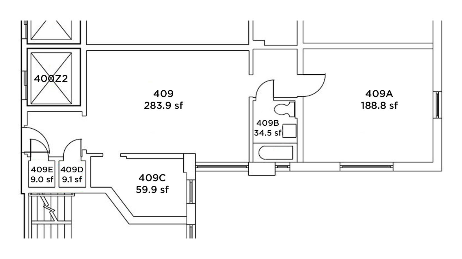 Floor plan of a sample one-bedroom apartment.