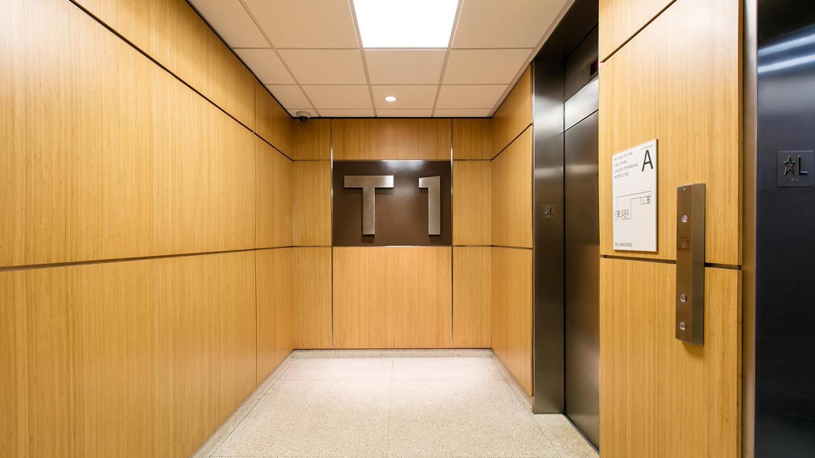 View of the Tower 1 elevator lobby.