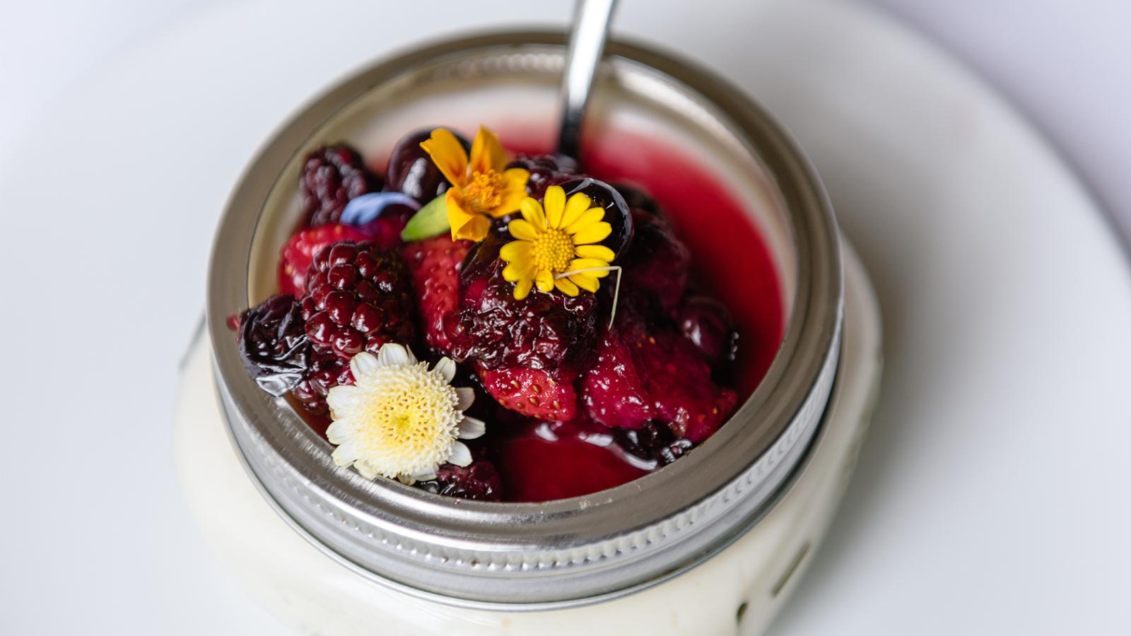 Vanilla panna cotta with a berry compote