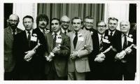 Vincent Freda (back row, right) and John Gorman (front, middle) with other recipients of the 1980 Lasker Awards