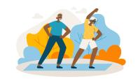 An illustration of an aging couple exercising together