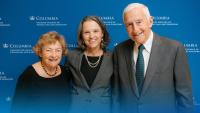 Roy and Diana Vagelos standing next to Dean Katrina Armstrong