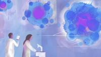 illustration of researchers looking at cancer cells