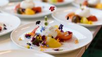 Burrata cheese with heirloom tomatoes.