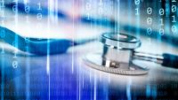 stethoscope surrounded by numbers representing computerized data