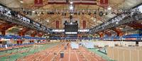 view of COVID vaccination center on the indoor track of The Armory