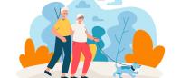 An illustration of an aging couple walking together
