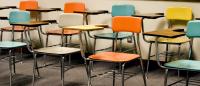 school chairs and desks in a classroom