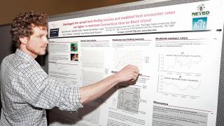 Medical student Max McClure presented his study, “Blacklegged Tick Nymph Host-Finding Success and Modeled Host Encounter Rates Are Higher in Mainland Connecticut than on Block Island,” and won first place for a basic science project in the Research Year c