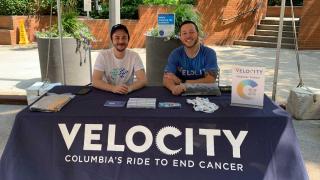 Staff promoting Velocity, Columbia's ride to end cancer, at the 2021 ice cream social