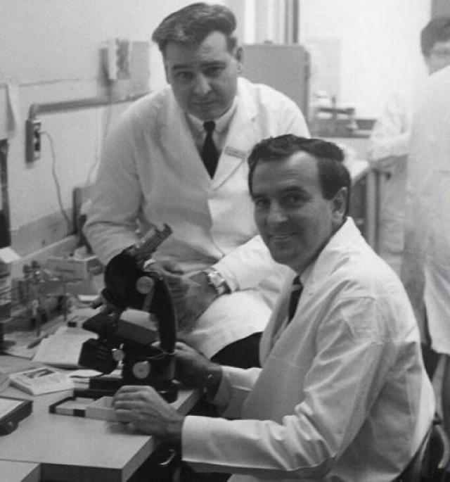 Vincent Freda and John Gorman of Columbia University College of Physicians and Surgeons, developers of RhoGAM, in the laboratory